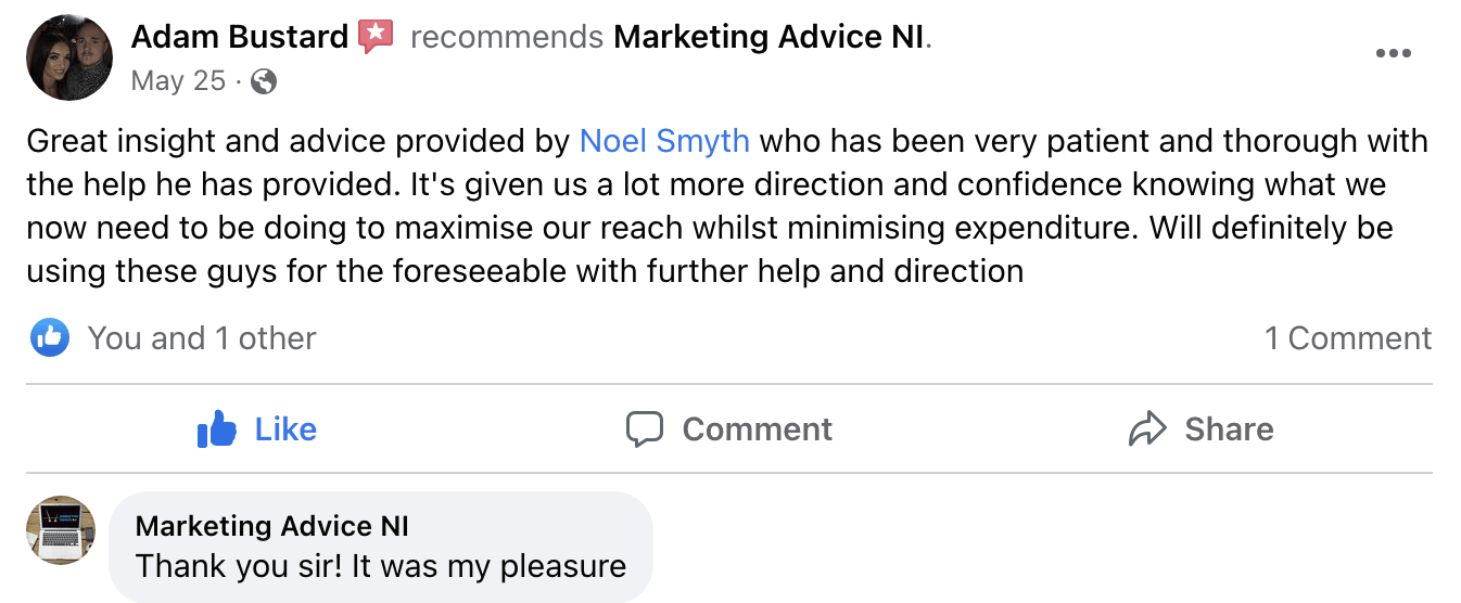 Marketing advice NI Testimonial 1